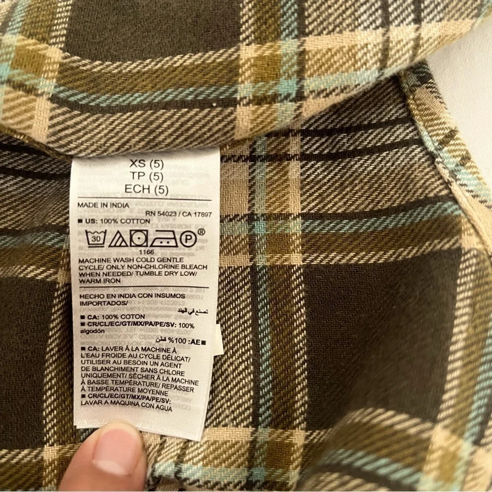 NWT Old Navy Boy Size XS (5) Soft-Brushed Flannel Pocket Shirt Green/Brwn Plaid